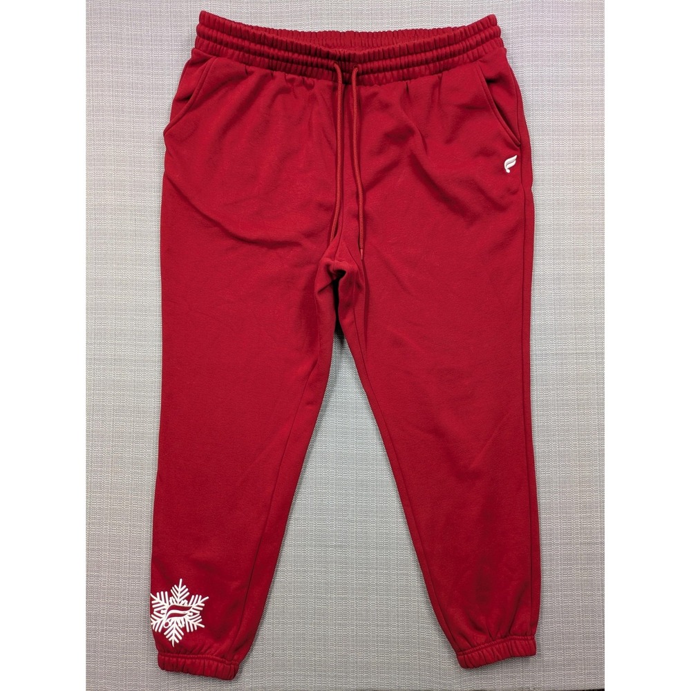 Fabletics Pants Womens XXL/1X Red Fleece Sweatpants Joggers Christmas Snowflake